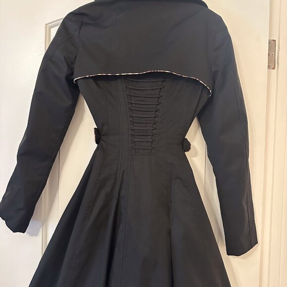 Betsey Johnson Black Button Leopard Detail Trench Coat XS - Picture 7 of 7